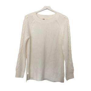 So Kohl’s Junior’s White Cream Knit Braided Detail Crewneck Sweater Size Large